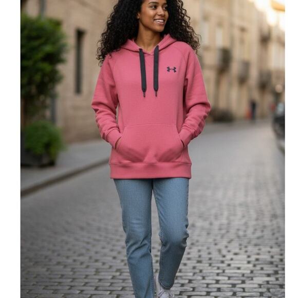 Under armour Tops - Under Armour Pink Hoodie Gray Accents Sz XL